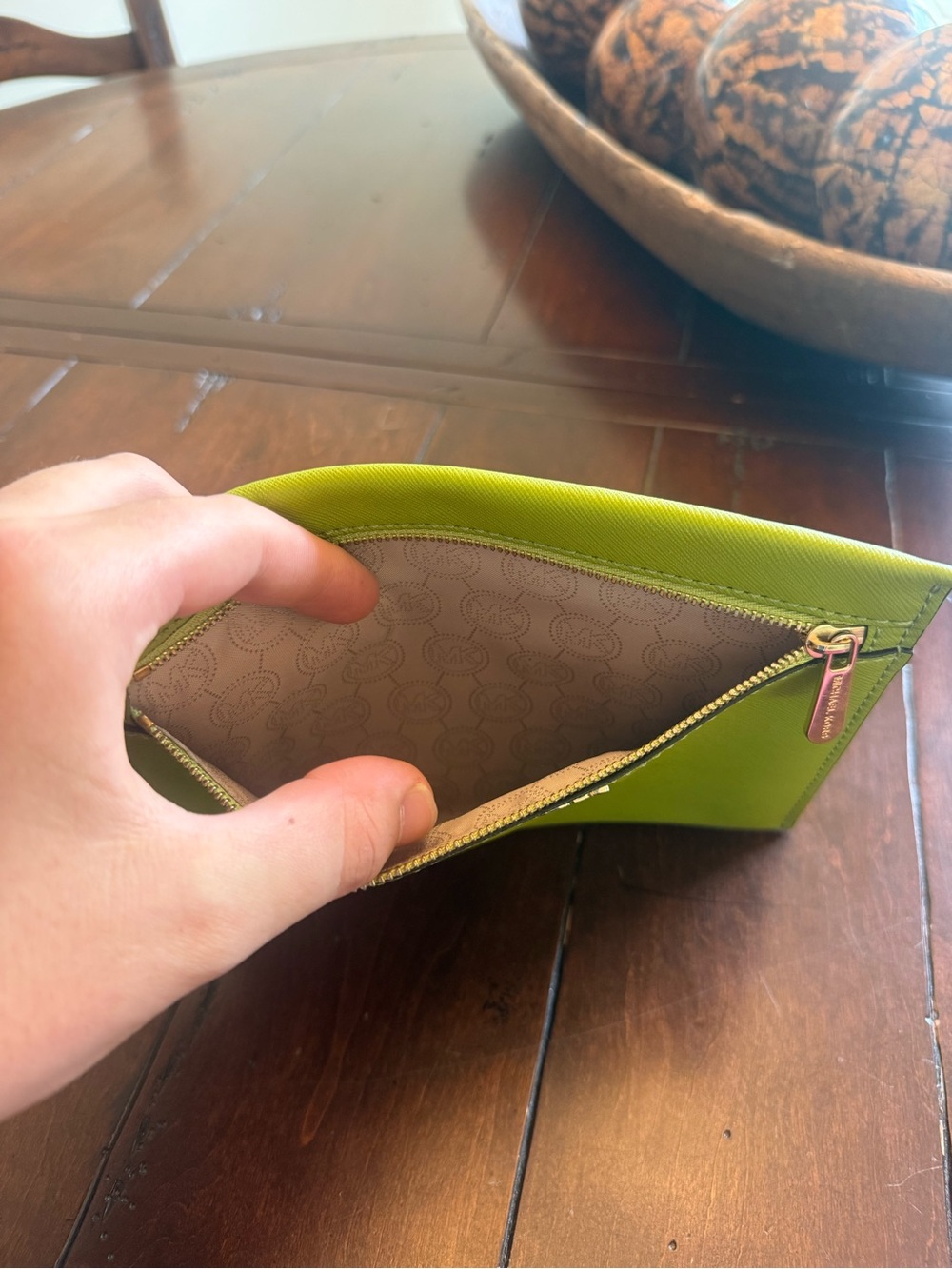 Michael Kors Neon Green Wristlet Clutch with Gold Hardware - Picture 3 of 3